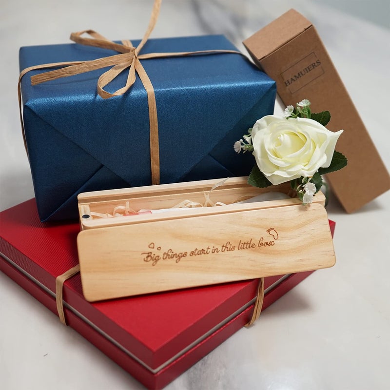 HAMUIERS Pregnancy Test Keepsake Box, Pregnancy Announcement for Dad, Baby Announcements Ideas Wooden Baby Keepsake Box - Image 4